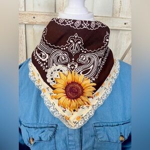 Upcycled Embellished Brown Sunflower Bandana